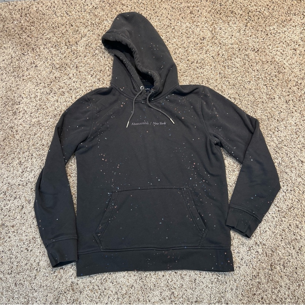 Abercrombie & Fitch Black Paint Splatter Hoodie Pullover Sweatshirt Logo